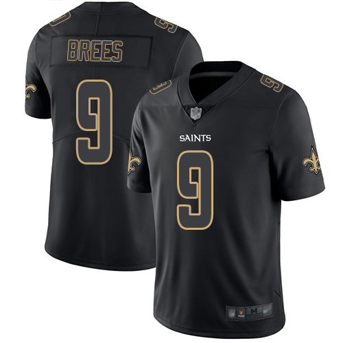 Men New Orleans Saints Limited Black Drew Brees Jersey NFL Football 9 Rush Impact Jersey